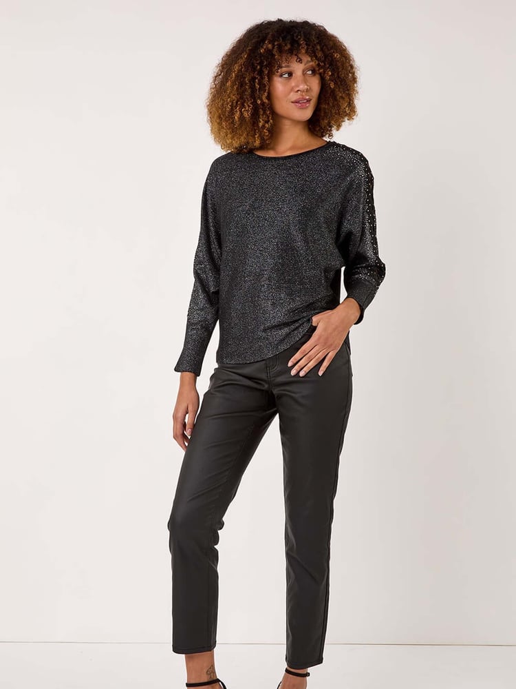 Roman Black Sleeve Braid Detail Knit Jumper - Image 1 of 5