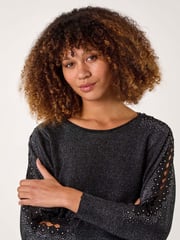 Roman Black Sleeve Braid Detail Knit Jumper - Image 2 of 5