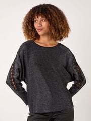Roman Black Sleeve Braid Detail Knit Jumper - Image 4 of 5