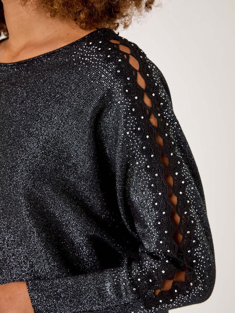Roman Black Sleeve Braid Detail Knit Jumper - Image 5 of 5