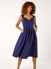 Roman Blue Sweetheart Scuba Skater Midi Dress - Image 2 of 5