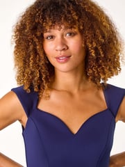 Roman Blue Sweetheart Scuba Skater Midi Dress - Image 4 of 5