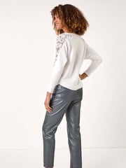 Roman White Contrast Sleeve Trim Knit Jumper - Image 3 of 5