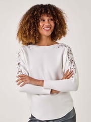 Roman White Contrast Sleeve Trim Knit Jumper - Image 4 of 5
