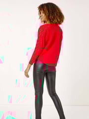 Roman Red Shimmer Sleeve Embellish Knit Jumper - Image 3 of 5