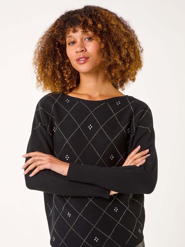 Roman Black Aryglle Embellished Knit Jumper - Image 1 of 5