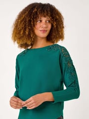 Roman Green Contrast Sleeve Trim Knit Jumper - Image 1 of 5