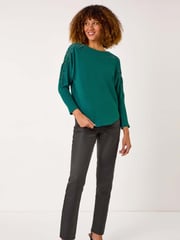 Roman Green Contrast Sleeve Trim Knit Jumper - Image 2 of 5