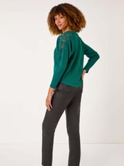 Roman Green Contrast Sleeve Trim Knit Jumper - Image 3 of 5