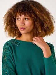 Roman Green Contrast Sleeve Trim Knit Jumper - Image 4 of 5