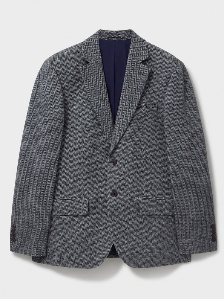Crew Clothing Company Grey Wool Blend Herringbone Blazer - Image 5 of 5