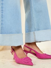 Friends Like These Pink Buckle Slingback Kitten Heel Faux Suede Court Shoes - Image 3 of 5