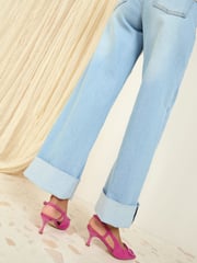 Friends Like These Pink Buckle Slingback Kitten Heel Faux Suede Court Shoes - Image 4 of 5