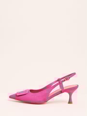 Friends Like These Pink Buckle Slingback Kitten Heel Faux Suede Court Shoes - Image 5 of 5