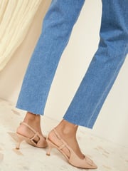 Friends Like These Nude Buckle Slingback Kitten Heel Faux Suede Court Shoes - Image 4 of 5