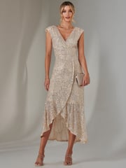 Jolie Moi Silver Sequin Ruffle Hem Maxi Dress - Image 1 of 6