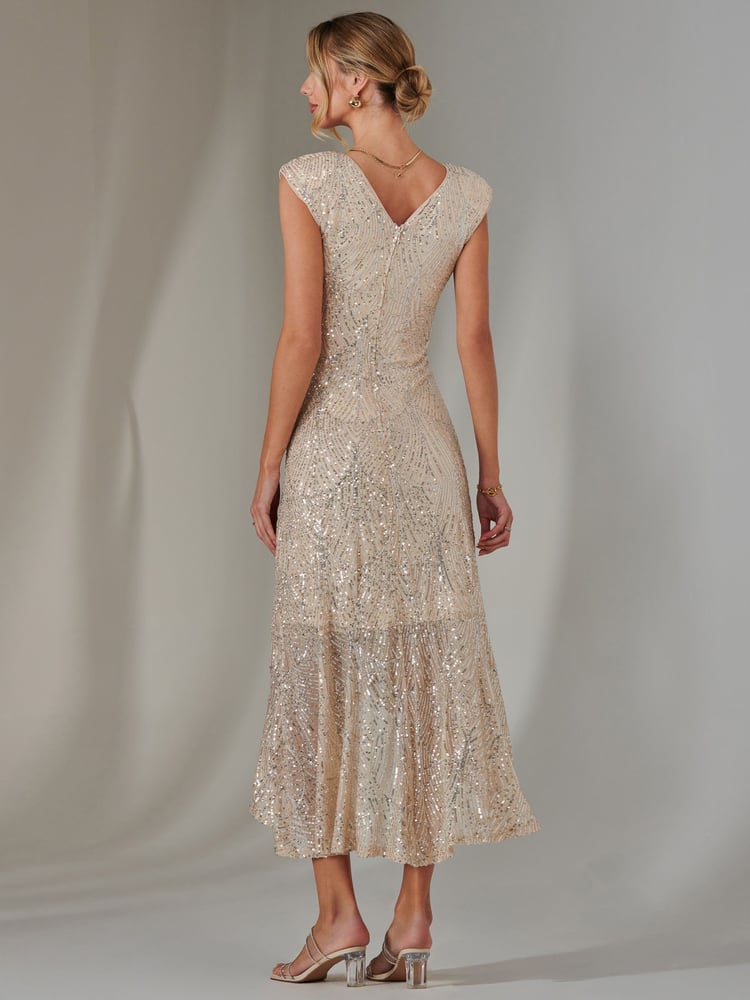 Jolie Moi Silver Sequin Ruffle Hem Maxi Dress - Image 2 of 6