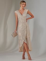 Jolie Moi Silver Sequin Ruffle Hem Maxi Dress - Image 5 of 6