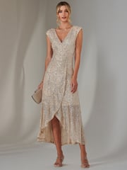 Jolie Moi Silver Sequin Ruffle Hem Maxi Dress - Image 6 of 6
