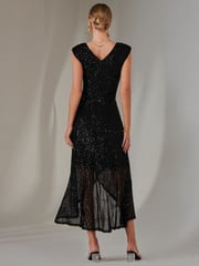 Jolie Moi Black Sequin Ruffle Hem Maxi Dress - Image 2 of 6