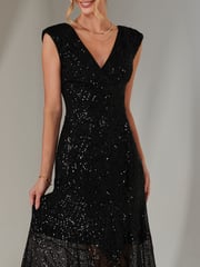 Jolie Moi Black Sequin Ruffle Hem Maxi Dress - Image 3 of 6