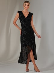 Jolie Moi Black Sequin Ruffle Hem Maxi Dress - Image 4 of 6