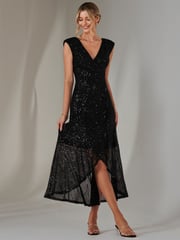 Jolie Moi Black Sequin Ruffle Hem Maxi Dress - Image 6 of 6