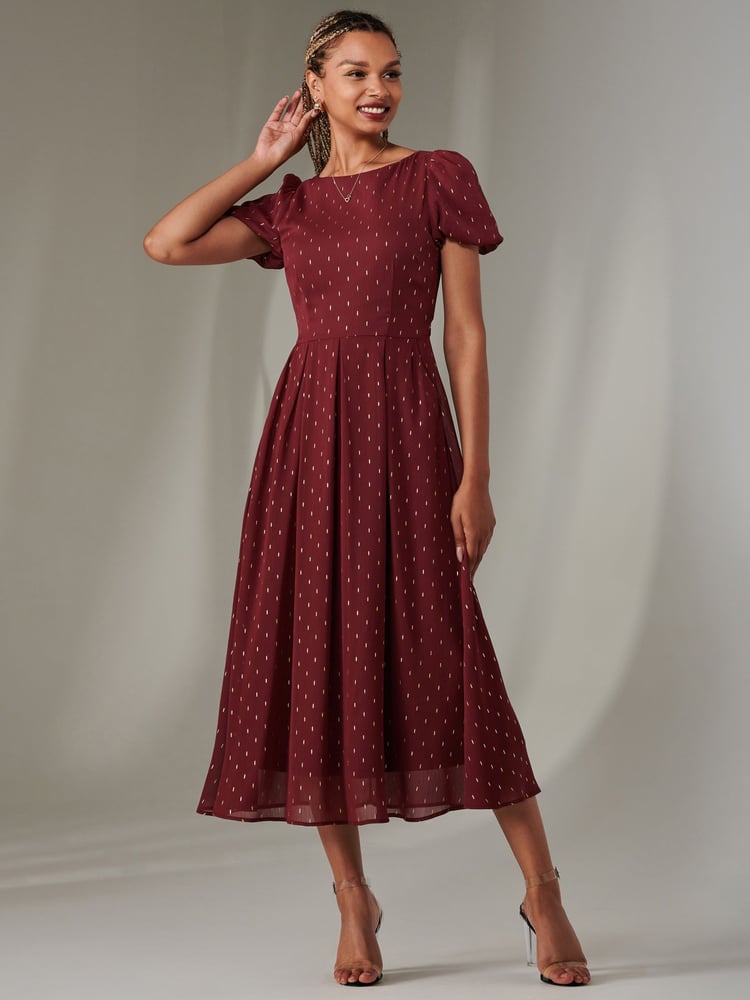 Jolie Moi Red Spot Chiffon Midimix Dress - Image 1 of 6