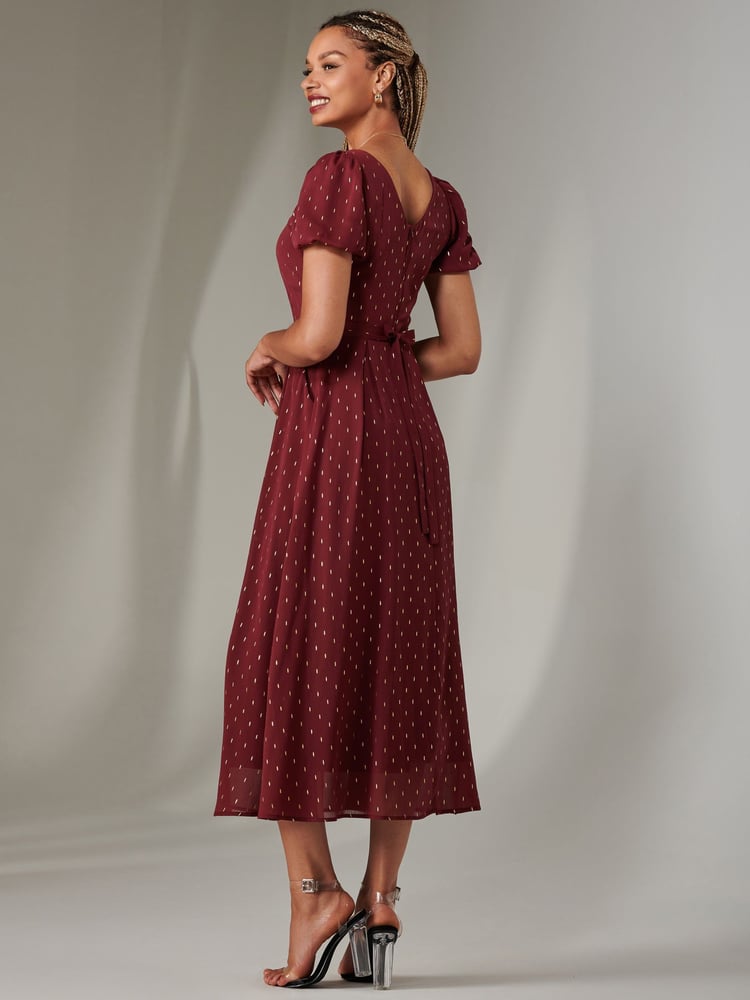 Jolie Moi Red Spot Chiffon Midimix Dress - Image 2 of 6