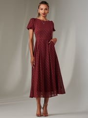 Jolie Moi Red Spot Chiffon Midimix Dress - Image 3 of 6