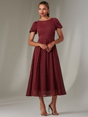 Jolie Moi Red Spot Chiffon Midimix Dress - Image 4 of 6