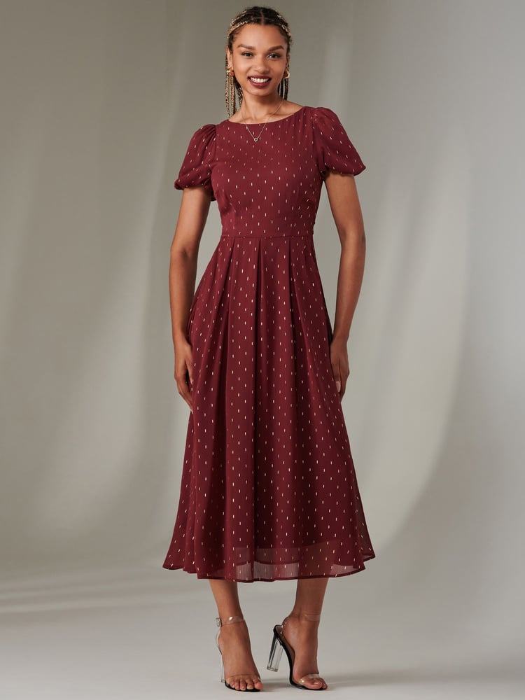 Jolie Moi Red Spot Chiffon Midimix Dress - Image 6 of 6