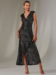 Jolie Moi Black/Dark Sequin Ruffle Hem Maxi Dress - Image 1 of 6