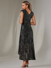 Jolie Moi Black/Dark Sequin Ruffle Hem Maxi Dress - Image 2 of 6
