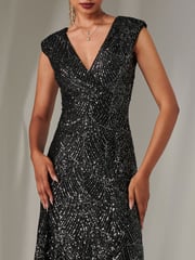 Jolie Moi Black/Dark Sequin Ruffle Hem Maxi Dress - Image 3 of 6