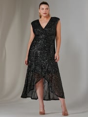 Jolie Moi Black/Dark Sequin Ruffle Hem Maxi Dress - Image 4 of 6