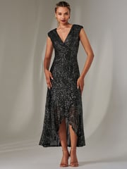 Jolie Moi Black/Dark Sequin Ruffle Hem Maxi Dress - Image 6 of 6