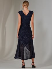 Jolie Moi 70s Blue Sequin Ruffle Hem Maxi Dress - Image 2 of 6