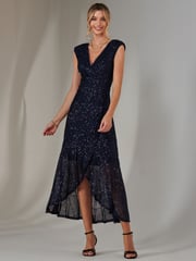 Jolie Moi 70s Blue Sequin Ruffle Hem Maxi Dress - Image 4 of 6