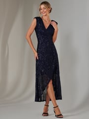Jolie Moi 70s Blue Sequin Ruffle Hem Maxi Dress - Image 5 of 6