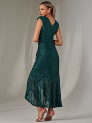 Jolie Moi Green Sequin Ruffle Hem Maxi Dress - Image 2 of 6