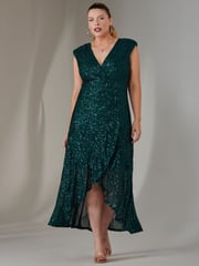 Jolie Moi Green Sequin Ruffle Hem Maxi Dress - Image 4 of 6