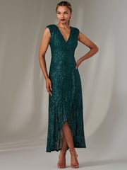 Jolie Moi Green Sequin Ruffle Hem Maxi Dress - Image 5 of 6