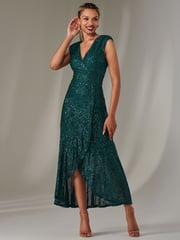 Jolie Moi Green Sequin Ruffle Hem Maxi Dress - Image 6 of 6