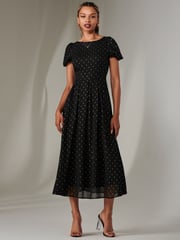 Jolie Moi Black Spot Chiffon Midimix Dress - Image 1 of 5