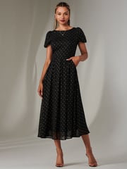 Jolie Moi Black Spot Chiffon Midimix Dress - Image 4 of 5