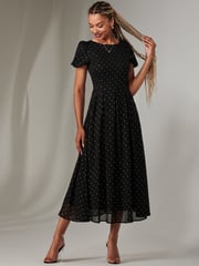 Jolie Moi Black Spot Chiffon Midimix Dress - Image 5 of 5