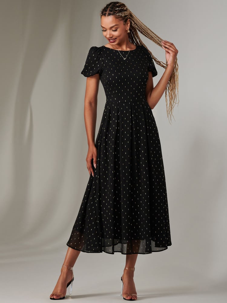 Jolie Moi Black Spot Chiffon Midimix Dress - Image 5 of 5
