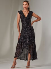 Jolie Moi Blue Sequin Ruffle Hem Maxi Dress - Image 1 of 6