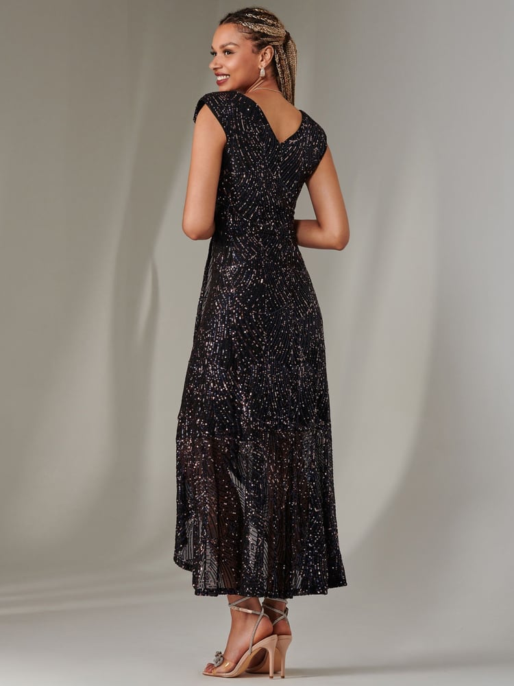 Jolie Moi Blue Sequin Ruffle Hem Maxi Dress - Image 2 of 6